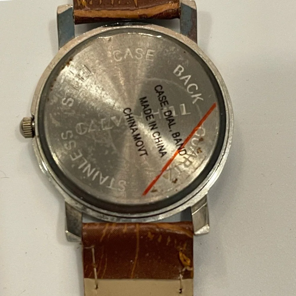 Galvin Hill Quartz Watch Silver Case White Dial Brown Croc Embossed Band Classic